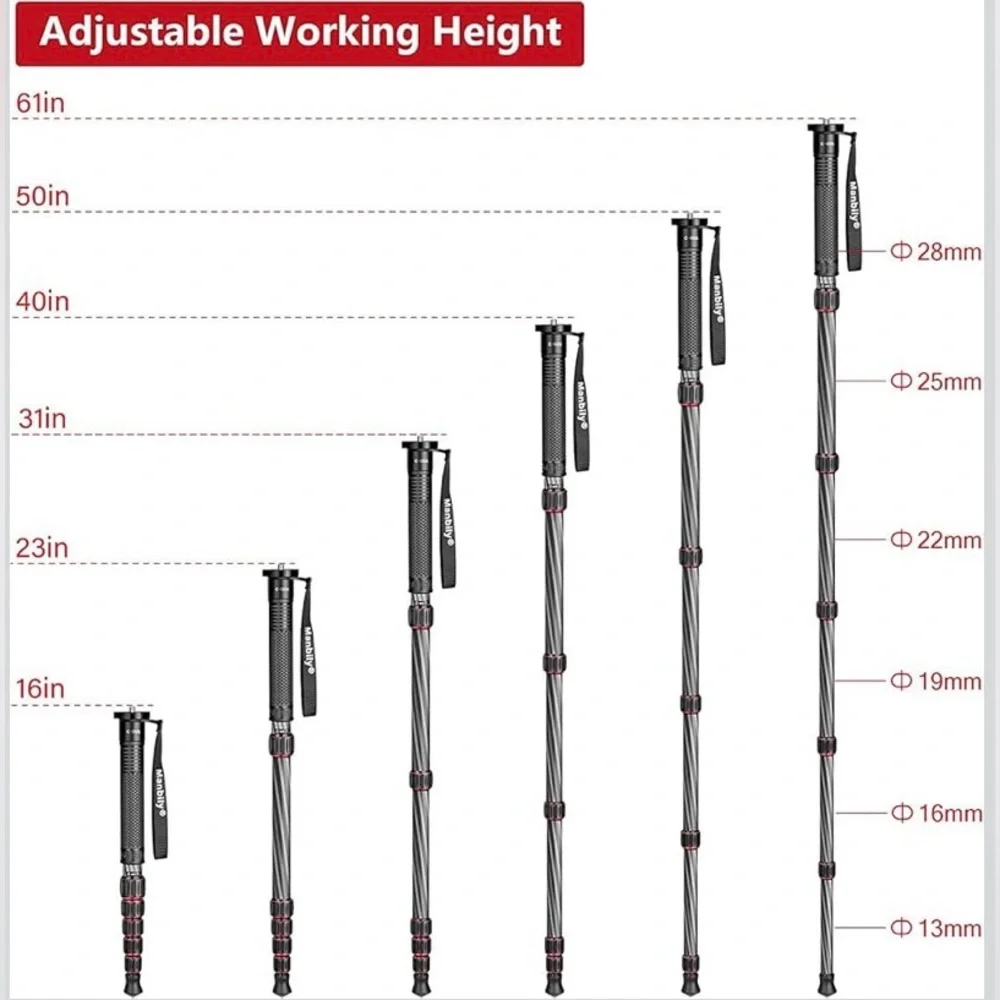Manbily Carbon Fiber Camera Monopod 61” Lightweight Travel Monopod/Walking Stick